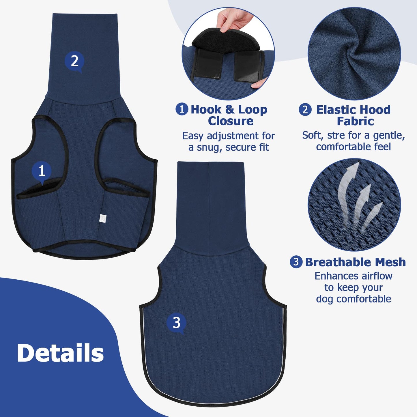 2-in-1 Dog Anxiety Vest With Hood, Soft Dog Calming Shirt With Stretchy Ear Head Cover For Stress Relief, Breathable Shirt Jacket For Thunderstorms, Separation & Vet Visits