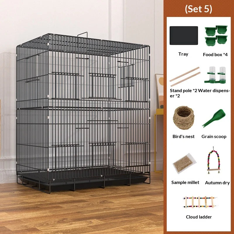 Large Parrot Bird Cage Multi Level Double Deck Luxury Spacious Removable Tray Easy Clean Indoor Outdoor Cockatiel Budgie