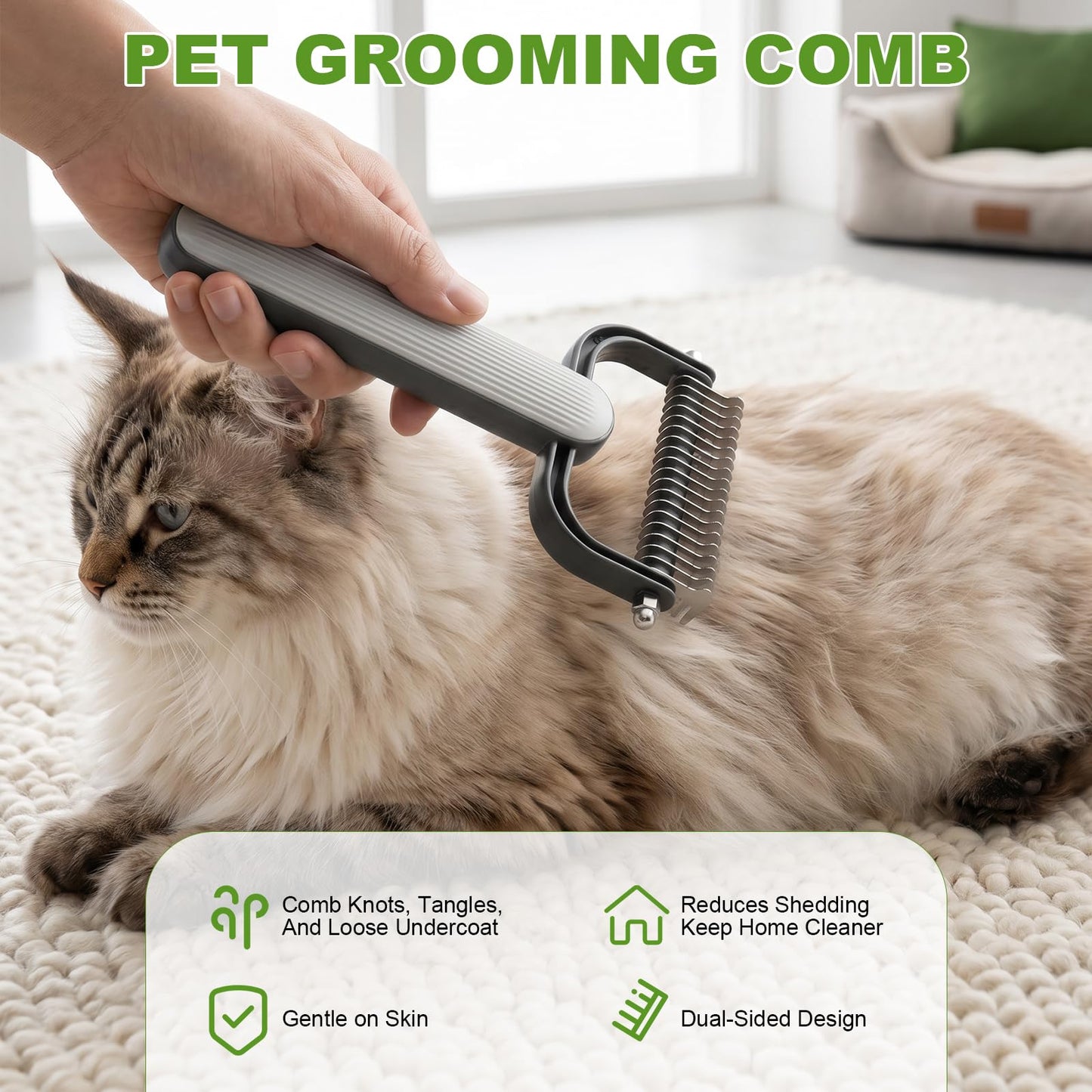 2026 New Double-Sided Dematting Comb For Dogs & Cats, Pet Grooming Tool For Long Haired Thick Double Coat Pets, Undercoat Rake Deshedding Brush For Tangles Matted Shedding Fur
