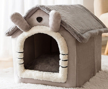 Foldable Enclosed Pet Cave House — 13 Designs, S/M/L, Self-Warming