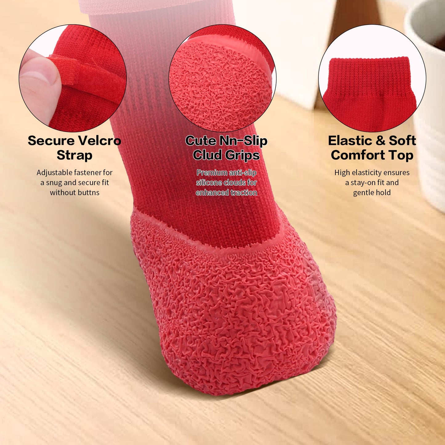 Anti Slip Dog Socks For Hardwood Floors To Prevent Licking Paws, Dog Shoes For Hot Pavement Double Sides Dog Boots & Paw Protectors Booties -4Pcs