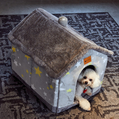 Foldable Enclosed Pet Cave House — 13 Designs, S/M/L, Self-Warming