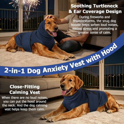 2-in-1 Dog Anxiety Vest With Hood, Soft Dog Calming Shirt With Stretchy Ear Head Cover For Stress Relief, Breathable Shirt Jacket For Thunderstorms, Separation & Vet Visits