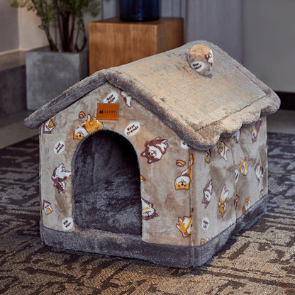 Foldable Enclosed Pet Cave House — 13 Designs, S/M/L, Self-Warming