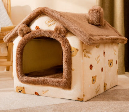 Foldable Enclosed Pet Cave House — 13 Designs, S/M/L, Self-Warming