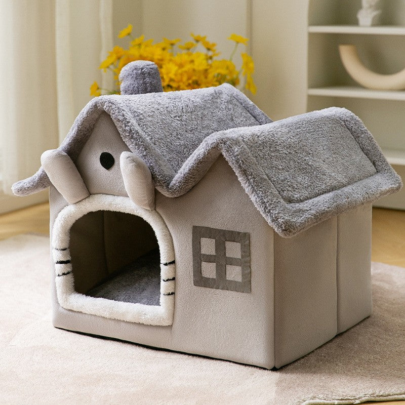 Foldable Enclosed Pet Cave House — 13 Designs, S/M/L, Self-Warming