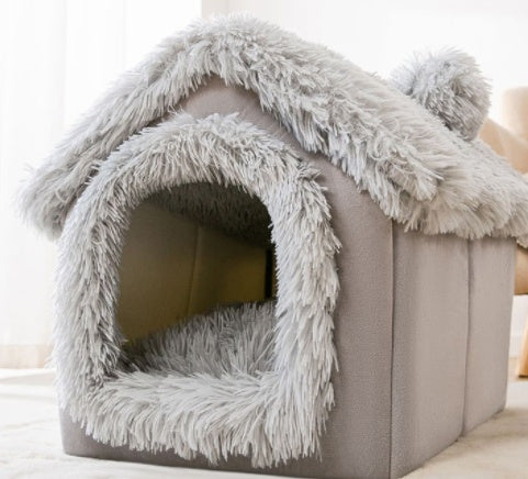 Foldable Enclosed Pet Cave House — 13 Designs, S/M/L, Self-Warming