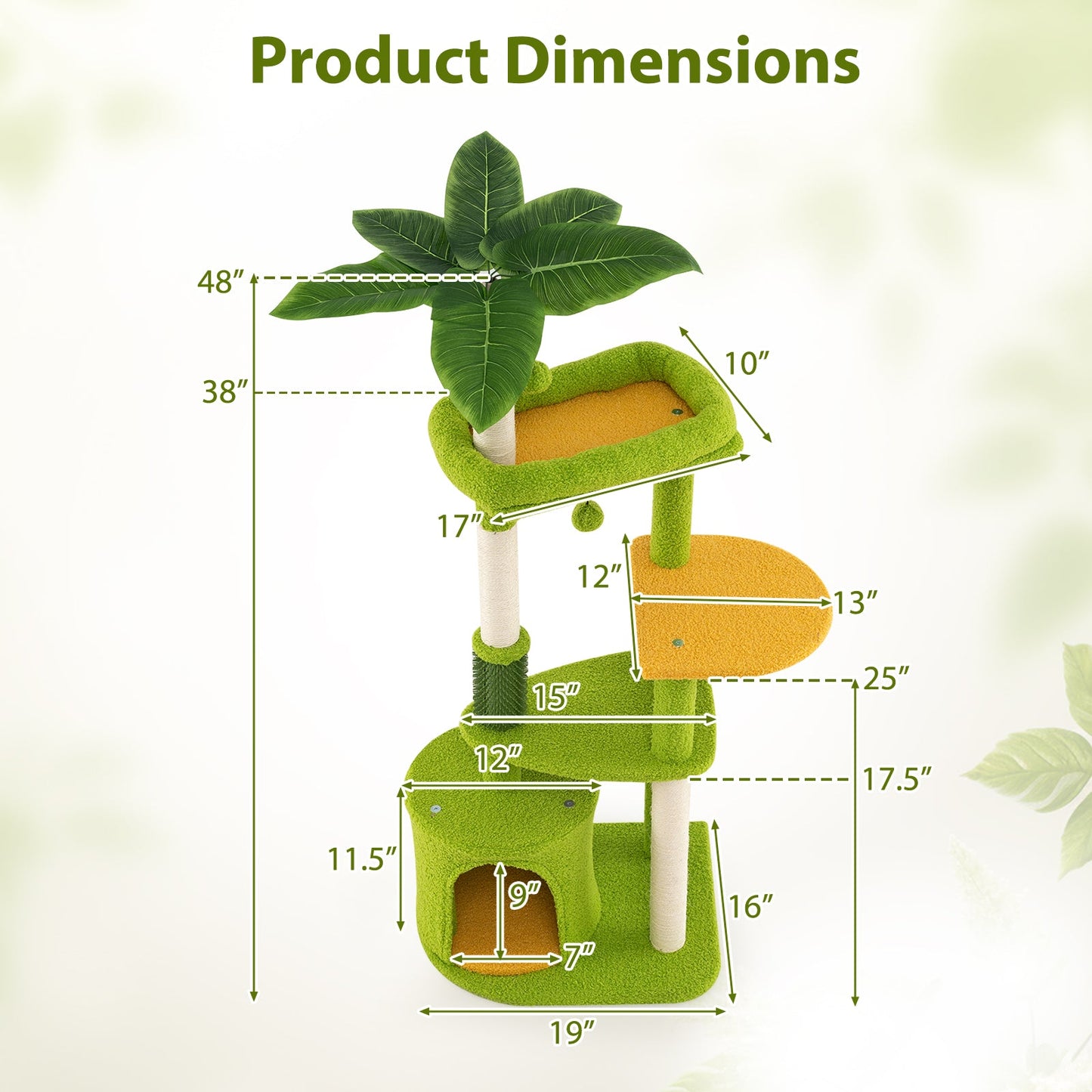 Cute Cat Tree for Adult Cats Multi-level Kitty Tower-Green