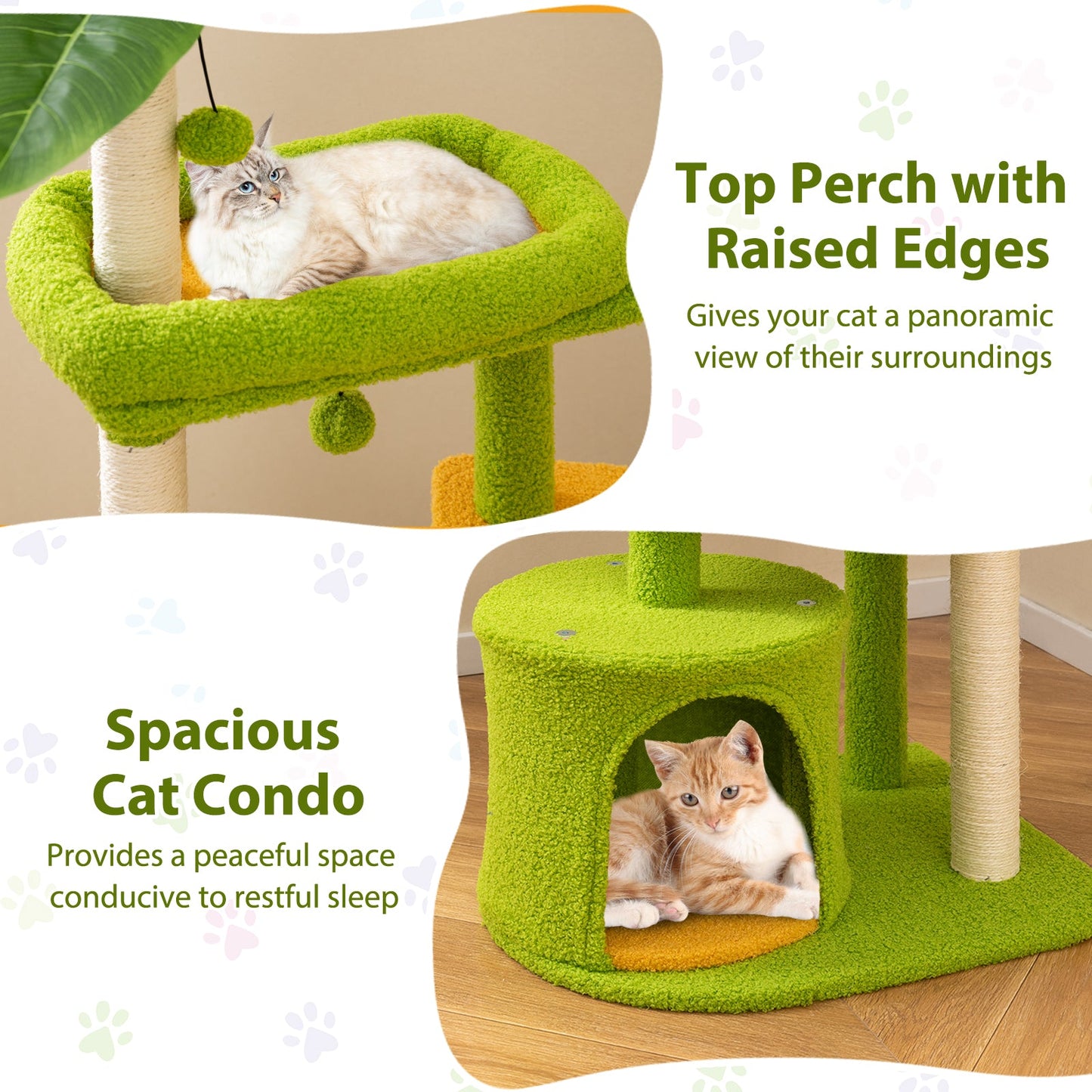 Cute Cat Tree for Adult Cats Multi-level Kitty Tower-Green