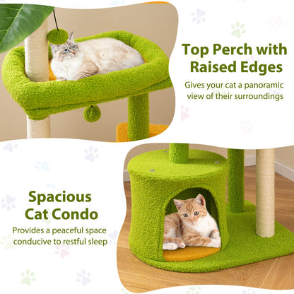 Cute Cat Tree for Adult Cats Multi-level Kitty Tower-Green