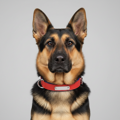 Dual D-Ring PU Leather Dog Collar with Nameplate