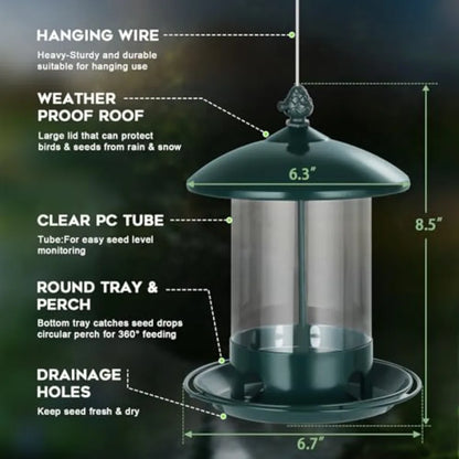 Metal Bird Feeders Outdoor Hanging Weather Resistant 360 Degree Tray