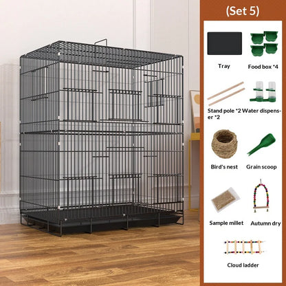 Large Parrot Bird Cage Multi Level Double Deck Luxury Spacious Removable Tray Easy Clean Indoor Outdoor Cockatiel Budgie