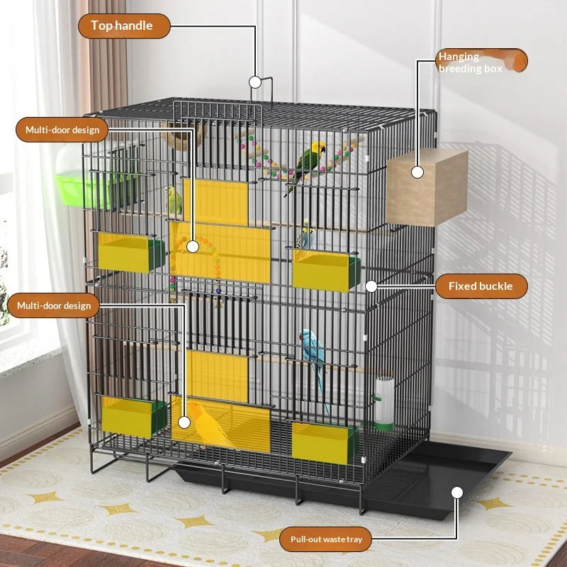 Large Parrot Bird Cage Multi Level Double Deck Luxury Spacious Removable Tray Easy Clean Indoor Outdoor Cockatiel Budgie
