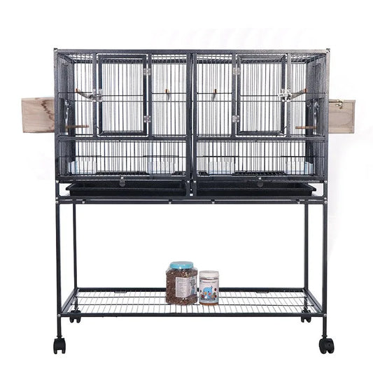 Breeding Flight Bird Cage with Detachable Rolling Stand Breeder Cage with Perches, Food Boxes, Slide-Out Tray and Storage Shelf