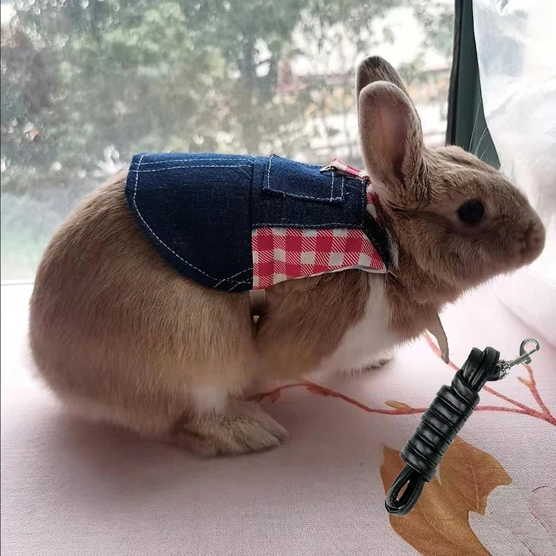 Walking Small Animals Pet Harness for Chinchillas Rabbits Denim Bunny Guinea Pig Rabbit Holland Lops Leash mascotas Accessories