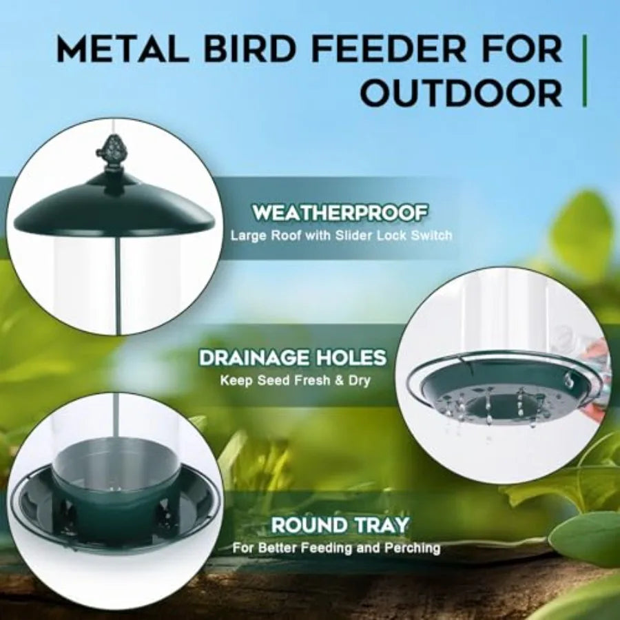 Metal Bird Feeders Outdoor Hanging Weather Resistant 360 Degree Tray