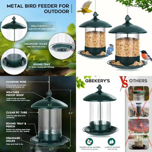Metal Bird Feeders Outdoor Hanging Weather Resistant 360 Degree Tray