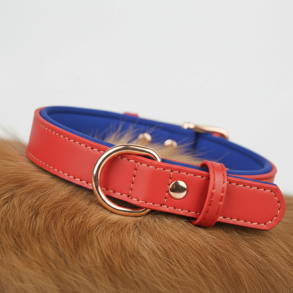 Dual D-Ring PU Leather Dog Collar with Nameplate