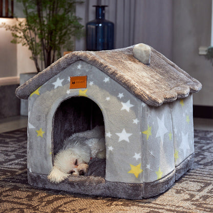 Foldable Enclosed Pet Cave House — 13 Designs, S/M/L, Self-Warming