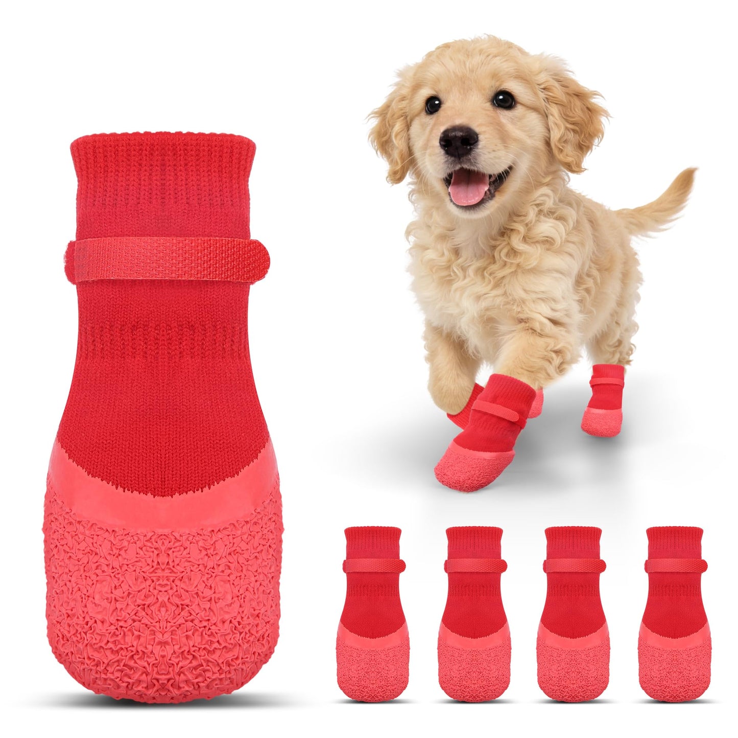 Anti Slip Dog Socks For Hardwood Floors To Prevent Licking Paws, Dog Shoes For Hot Pavement Double Sides Dog Boots & Paw Protectors Booties -4Pcs