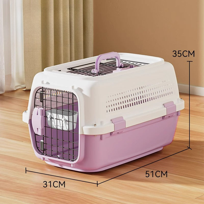 Sided Pet Carrier For Small Dogs & Cats, Airline Approved Travel Crate With Enhanced Security Latches, Front & Top Load Wire Door, Food Bowl For Traveling, Hiking, Camping