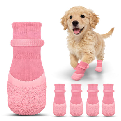 Anti Slip Dog Socks For Hardwood Floors To Prevent Licking Paws, Dog Shoes For Hot Pavement Double Sides Dog Boots & Paw Protectors Booties -4Pcs