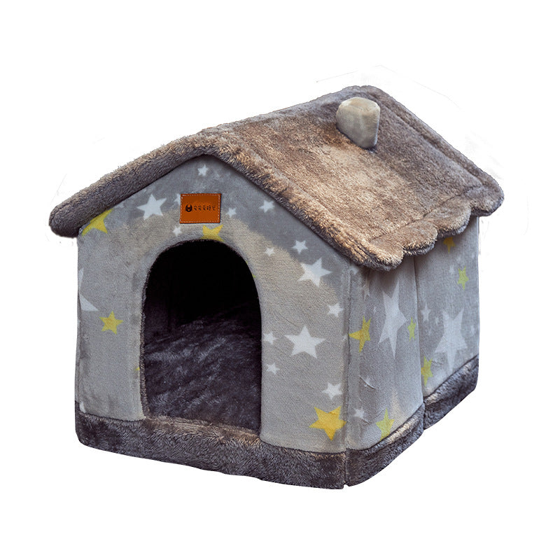 Foldable Enclosed Pet Cave House — 13 Designs, S/M/L, Self-Warming