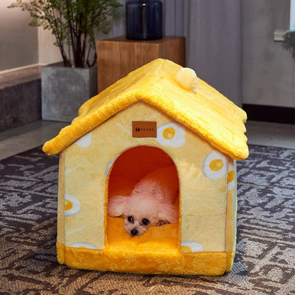 Foldable Enclosed Pet Cave House — 13 Designs, S/M/L, Self-Warming