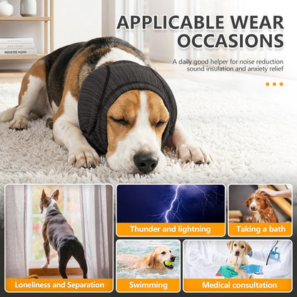 Soft Dog Ear Cover For Loud Noises,Thunderstorm&Fireworks-Dog Ear Wrap Hematoma For Ears Surgery Recovery Prevent Shaking, Scratching-Dogs Head Cover For Bathing, Grooming, Rainy Walks,Swimming