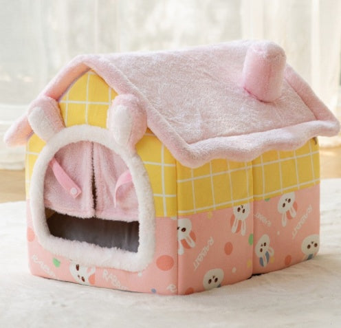 Foldable Enclosed Pet Cave House — 13 Designs, S/M/L, Self-Warming