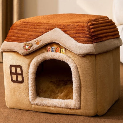 Foldable Enclosed Pet Cave House — 13 Designs, S/M/L, Self-Warming