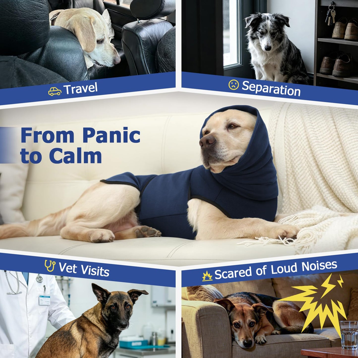 2-in-1 Dog Anxiety Vest With Hood, Soft Dog Calming Shirt With Stretchy Ear Head Cover For Stress Relief, Breathable Shirt Jacket For Thunderstorms, Separation & Vet Visits
